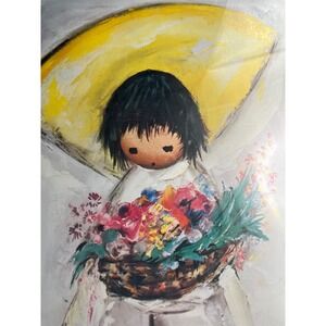 2 Ted DeGrazia Flower Girl Framed Art Prints Southwestern Native American Decor